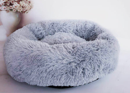 Round Plush Dog Bed — Calming Donut Bed for Small Dogs & Puppies