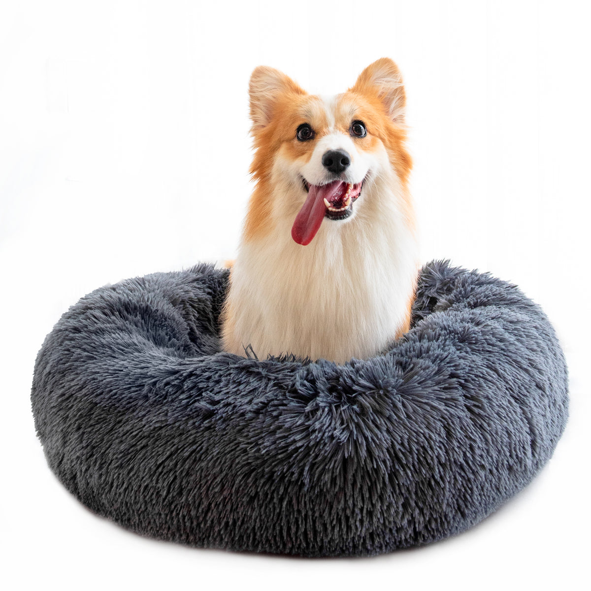 Round Plush Dog Bed — Calming Donut Bed for Small Dogs & Puppies