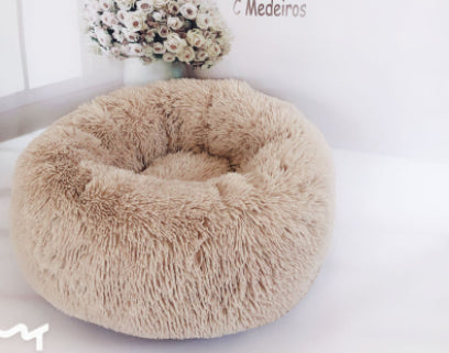 Round Plush Dog Bed — Calming Donut Bed for Small Dogs & Puppies