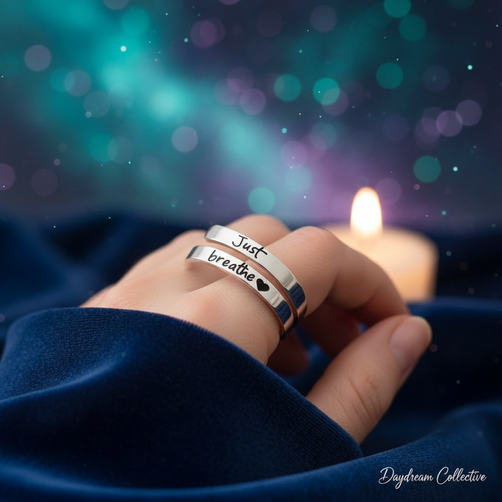 Silver Spiral Heart Ring Just Breathe lifestyle photo - Daydream Collective