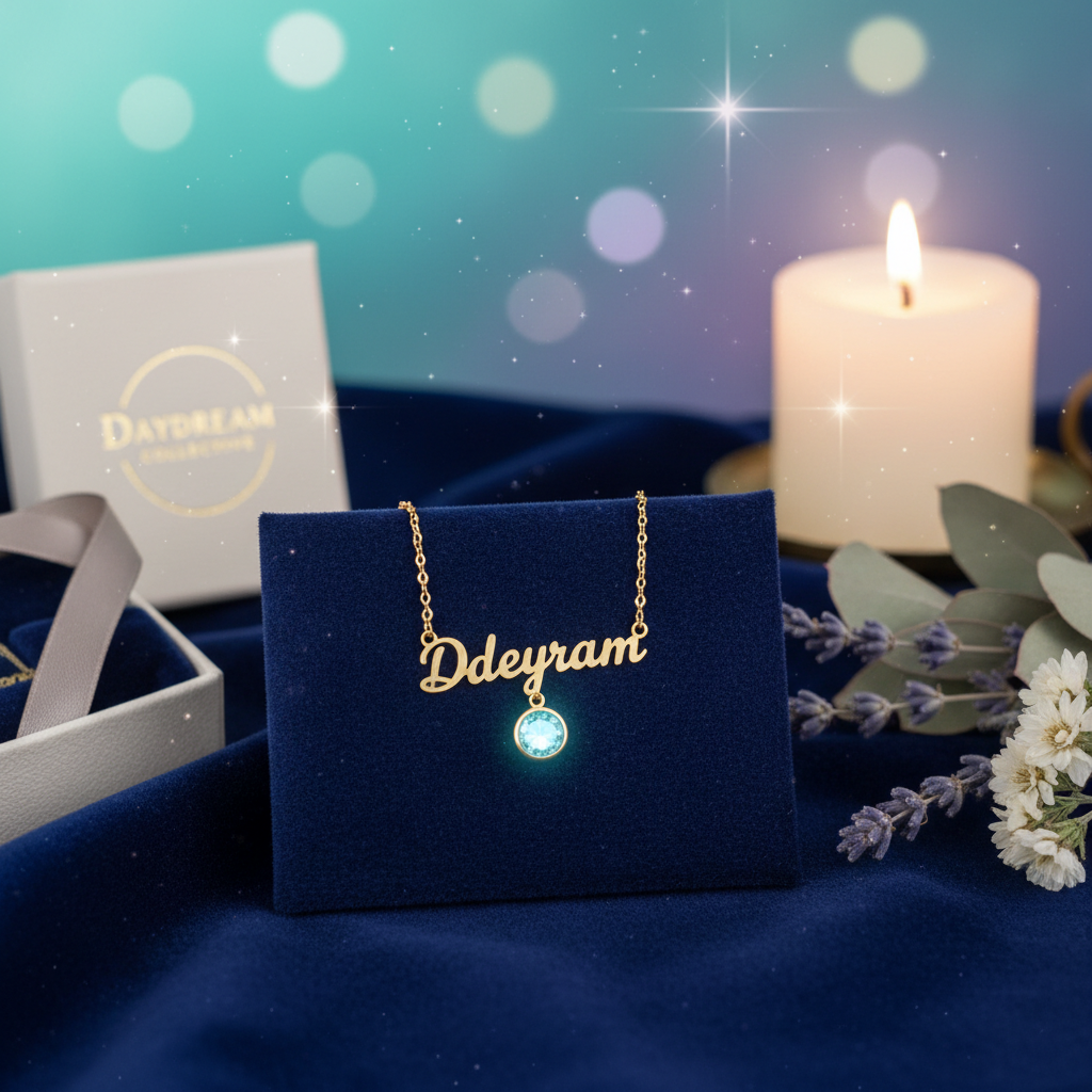 Custom Name Necklace With Birthstone lifestyle photo - Daydream Collective